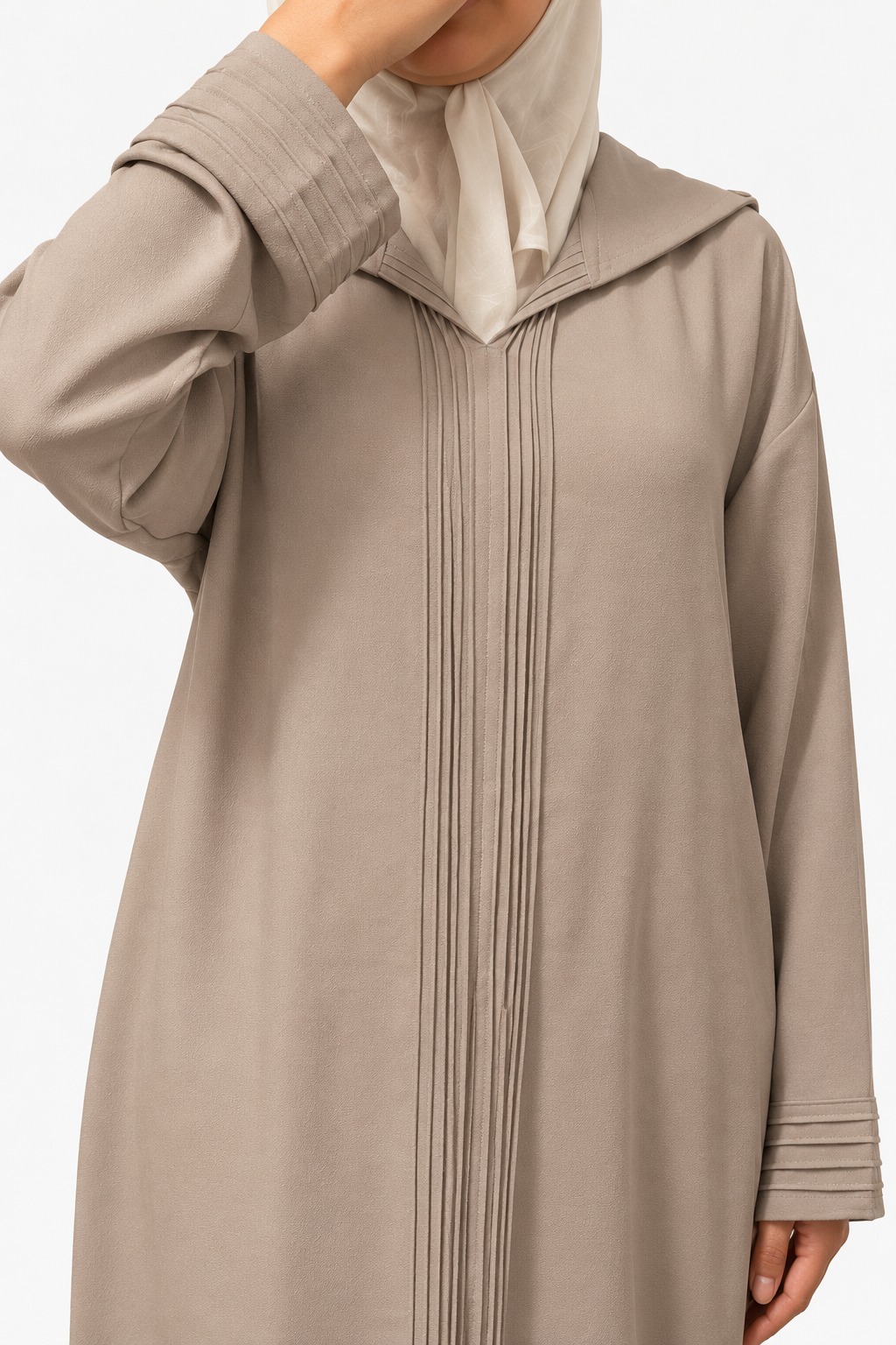 Detail van de taupe jellaba
